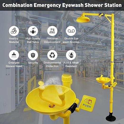 Emergency Shower Eyewash Station OSHA Approved,Eye Wash and Shower Combination Kit, First Aid Eyewasher Station for Industrial,Lab Use,ABS