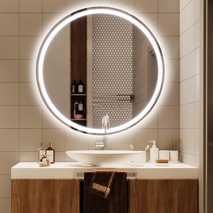 Bathroom Mirror with LED Lights, Wall Mounted Round Mirror, Mirror - Image 7