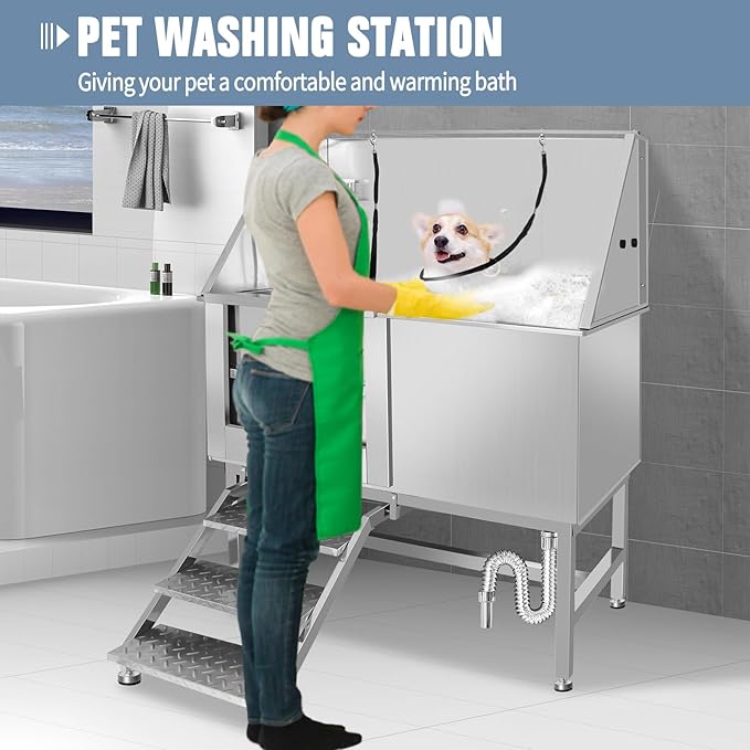 Dog Washing Station Large Dogs Grooming Tub Professional Stainless Steel Dog Bathtubs Bathing Tub Pet Washing Station For Home With Steps