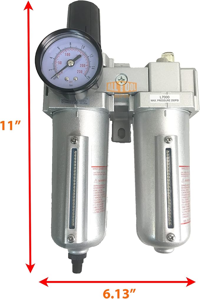 1/2" NPT HEAVY DUTY Compressed Air In Line Filter Regulator Lubricator Oiler - Image 2