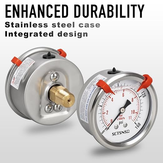 0 to 160 Psi Pressure Gauge, Glycerin Liquid Filled, 2.5 inch Dial, 1/4" NPT - Image 3