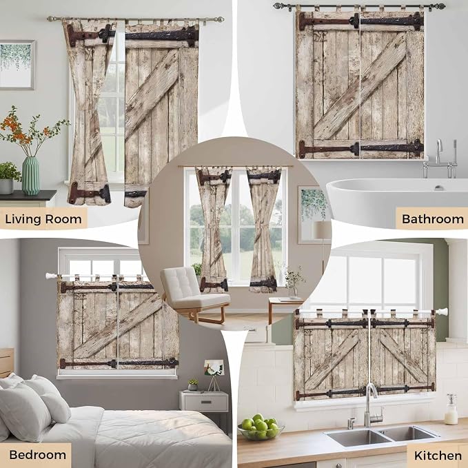 Farmhouse Wood Grain Kitchen Curtains 45 Inch Length, Short Cafe Window - Image 7