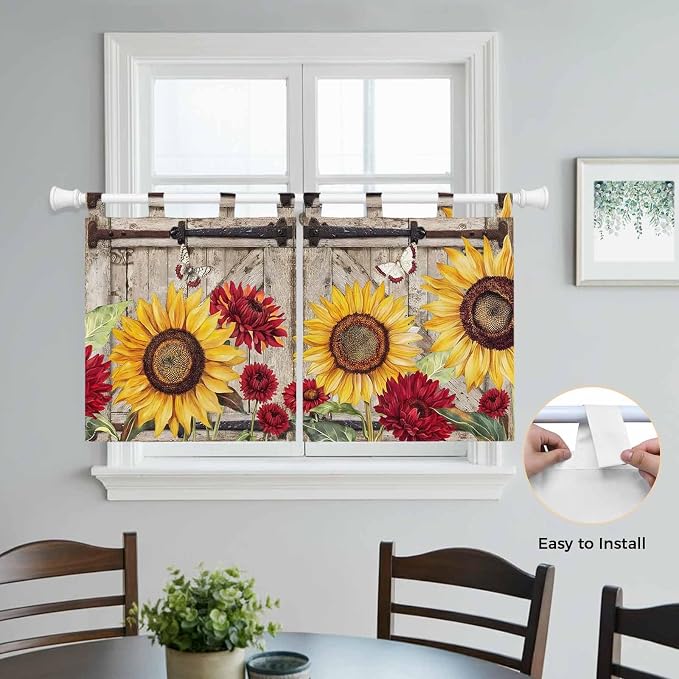 Sunflowers Kitchen Curtains 36 Inch Length, Small Window Curtains Tab Top - Image 4