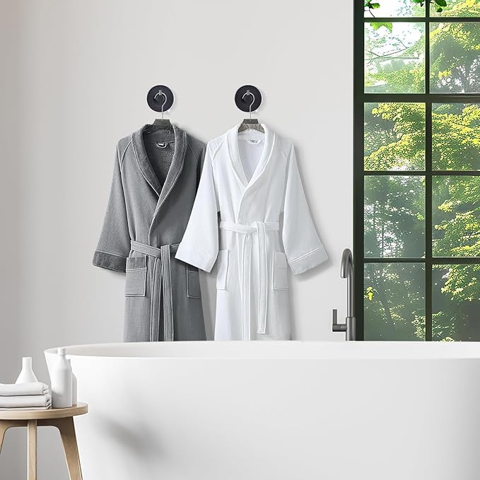 YOHOM Suction Cup Hooks for Shower Wall Bathrooms Towels Hook for Glass Door Heavy Duty (Black, 2 PCS)
