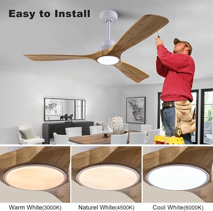 QUTWOB 52" Wood Ceiling Fan - Image 4