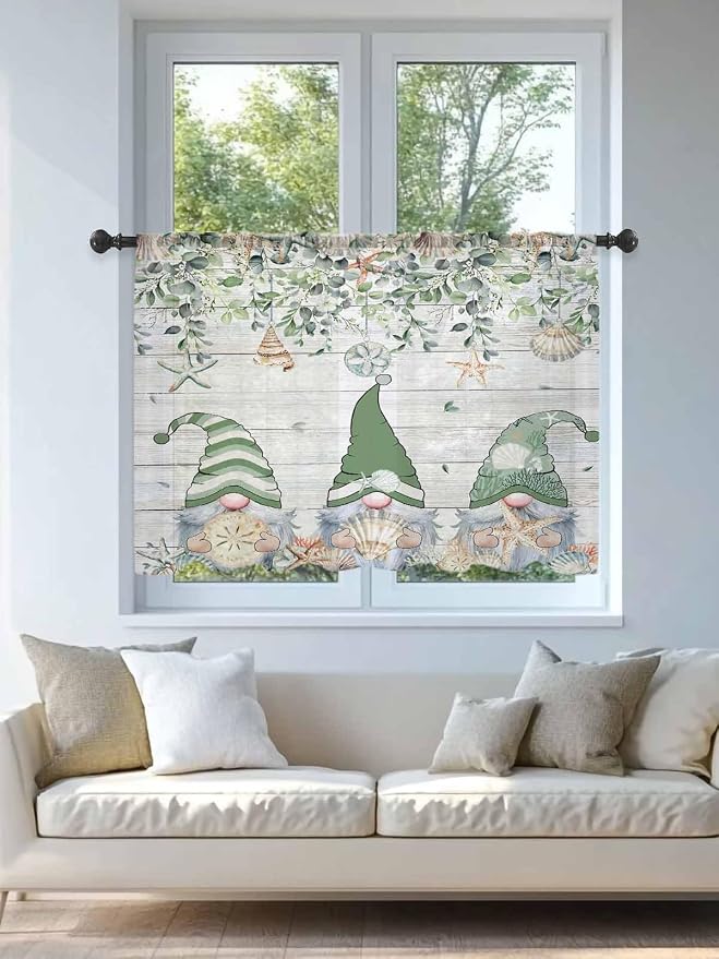 Sheer Curtains 45 Inch Length, Coastal Eucalyptus Leaf Semi Sheer Curtains - Image 4