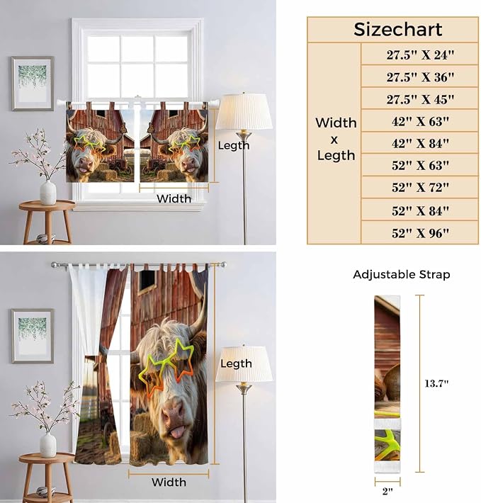 Farm Yaks Kitchen Curtains 36 Inch Length, Small Window Curtains Tab Top - Image 8
