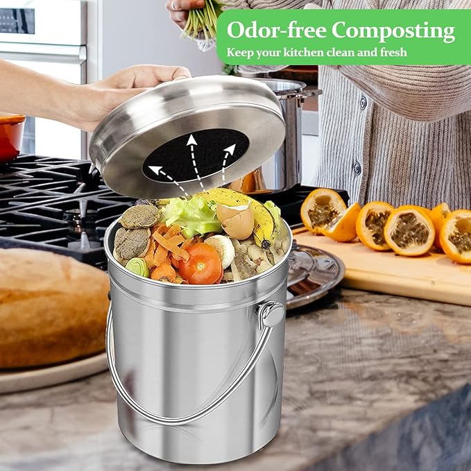 7 Pack Compost Bin Charcoal Filters Round Indoor Kitchen Compost Bucket - Image 7