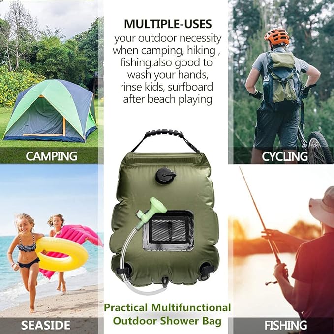 Solar Shower Bag, 5Gal(20L) Portable Solar Heating Camping Shower Bag,with Removable Hose and On-Off Switchable Shower Head,for Outdoor Traveling/Climbing/Hiking/Beach/Swimming