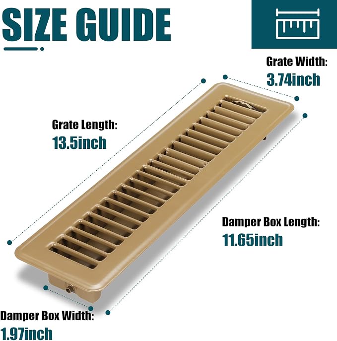 VOISEN Floor Register 2x12, 4 Pack Floor Vent Covers, Steel Adjustable Air - Image 3