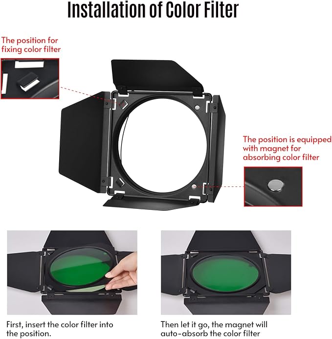 GODOX Barn Door with Honeycomb Grid 4 Color Gel Filters - Image 4
