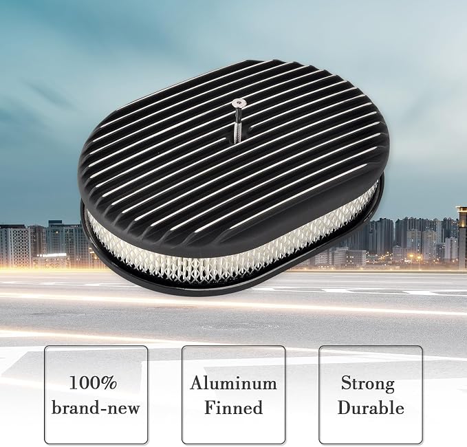 12" Air Cleaner Kit Black Aluminum Oval Full Finned Compatible - Image 4