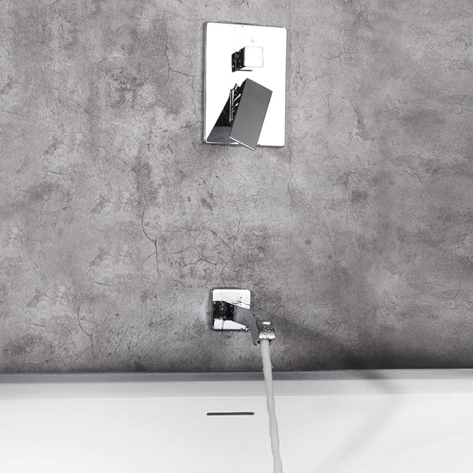 POP SANITARYWARE All Metal Shower Tub Faucet Set Chrome Bathroom 8 Inch Shower Head System with Tub Spout Wall Mounted Single Handle Shower Trim Kit with Rough-in Valve