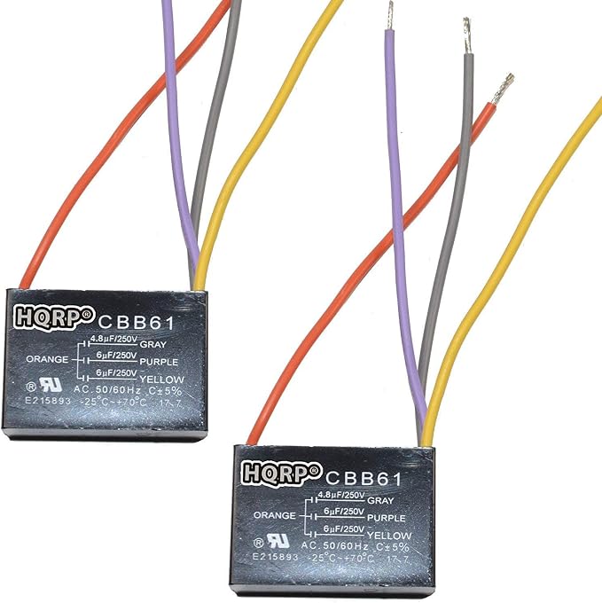 HQRP 2-Pack Ceiling Fan Capacitor CBB61 4.8uf+6uf+6uf 4-Wire UL Listed by HQRP
