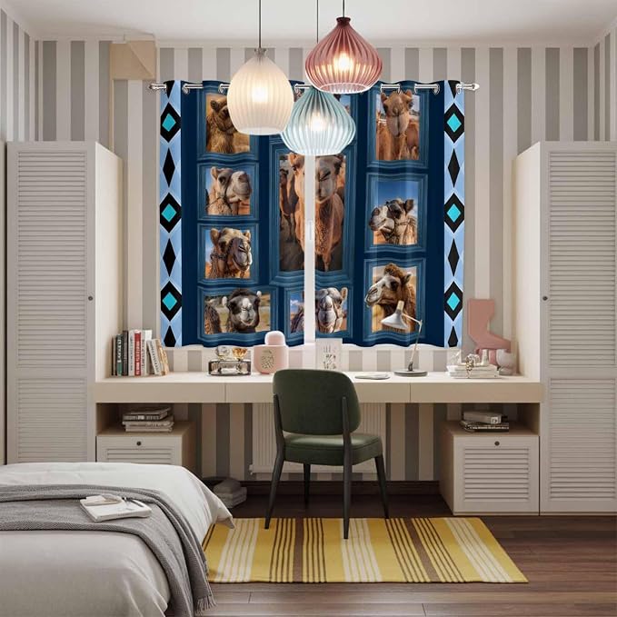 2 Panel Kitchen Cafe Curtains, Desert Camels Sunlight Filtering Nature Air - Image 5