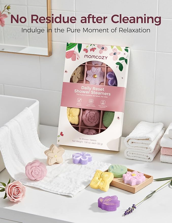 Momcozy 14 Pack Shower Steamers Aromatherapy with 7 Floral Scents, at-Home Spa-Worthy for Daily Shower, Ideal Gift Idea with Gentle Formula, Christmas Gifts for Mom, Self Care Gifts for Women