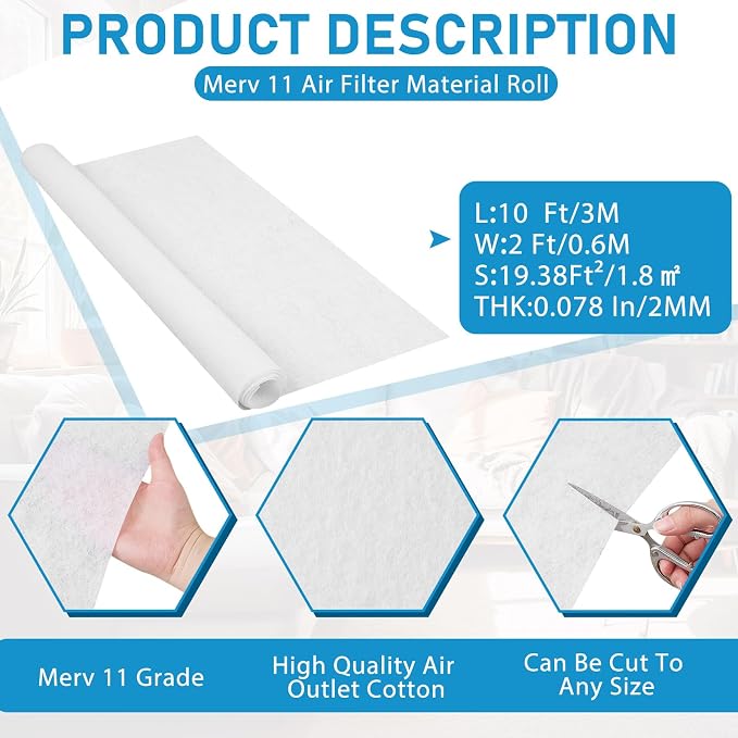 Pangda Merv 11 Air Filter Material 118'' x 23.6'' Cut to Fit Size Air Vent - Image 2
