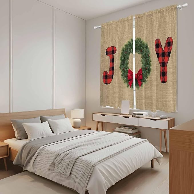 Red Green Christmas Window Curtains 63 Inch Long 2 Panel Set, Rod Pocket - Image 4