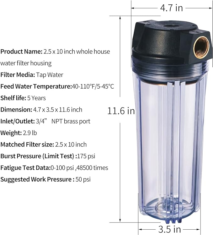 Geekpure 10-Inch Whole House Slim Water Filter Housing - Image 4