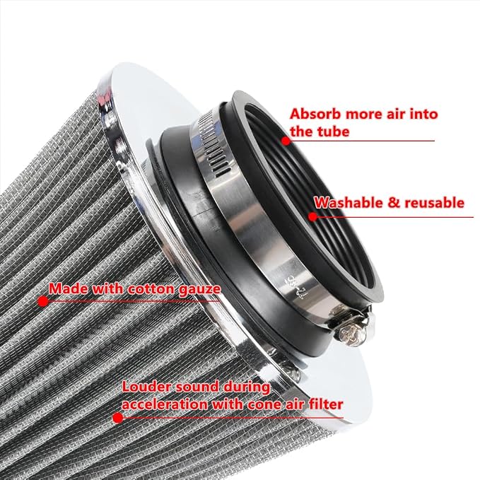 3-inch Cold Air Intake Filter 76mm, High Performance Clamp-On Engine Intake Air - Image 3