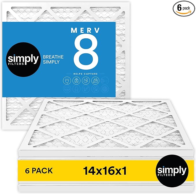 Simply 14x16x1 Air Filter, Merv 8, 6 Pack, by SimplyFilters