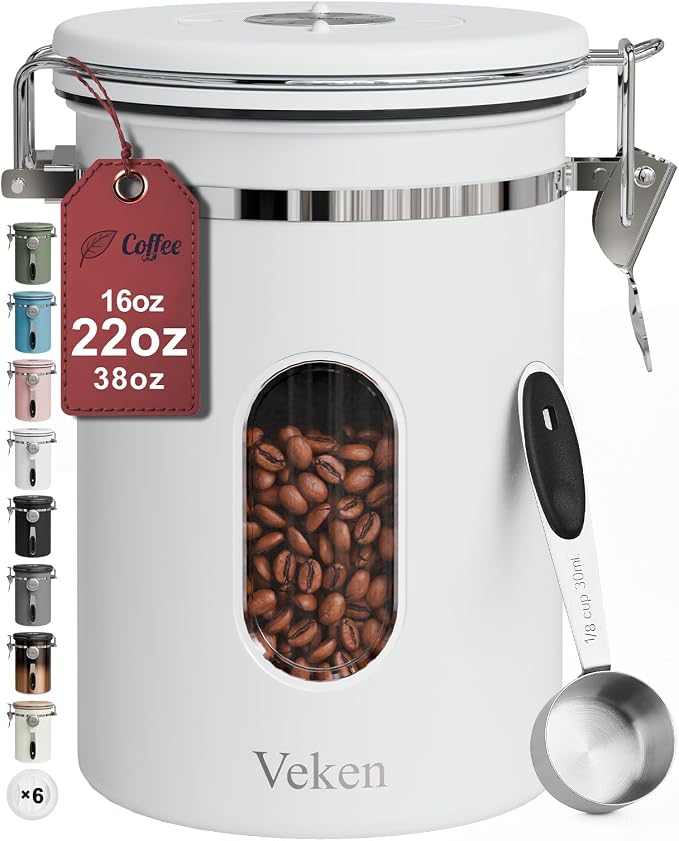 Veken Coffee Canister with Window, Airtight Stainless Steel Kitchen Food by Veken