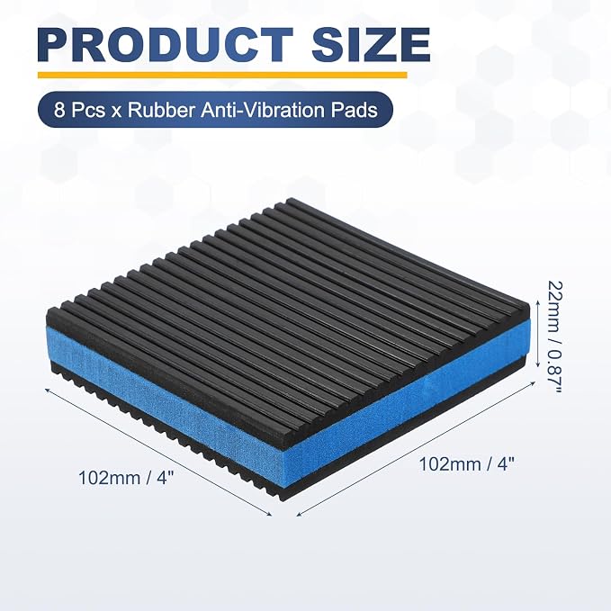 HARFINGTON 8Pcs Rubber Anti-Vibration Pads 4" x 4" x 7/8" Heavy Duty EVA - Image 2