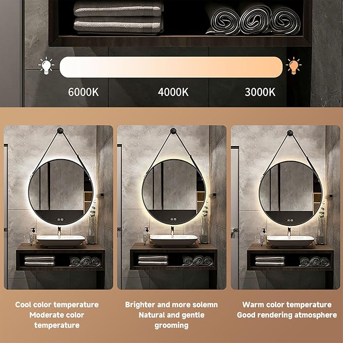 JSLJDM 500X500 mm Illuminated Backlit LED Bathroom Mirror, Wall Mounted - Image 3