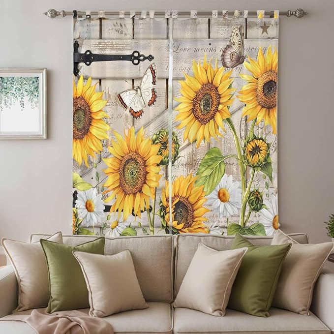 Farm Flowers Living Room Curtains 84 Inch Length, Window Curtains Tab Top - Image 3