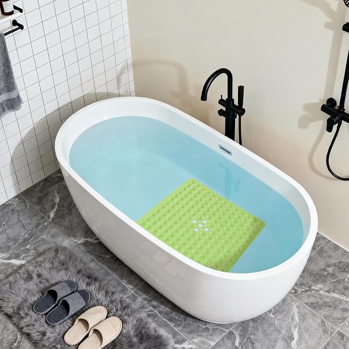Anti-Slip Bathtub Shower mat, 20.8×20.8（Approximately 53×53cm） inch Soft Oversized Machine Washable Non-Slip Bathtub mat with Drainage Holes, Bathroom Floor Suction Cup.（1-Opaque Pea Green）