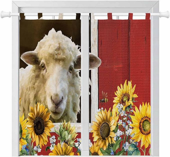 Sheep Flowers Bedroom Curtains 72 Inch Length, Window Curtains Tab Top by Unknown