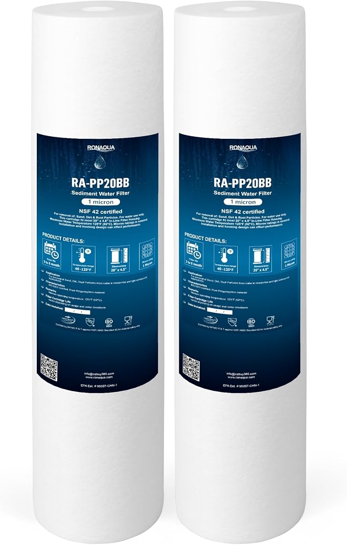 Ronaqua 20" x 4.5" Big Sediment Replacement Water Filter Cartridge, 1 Micron by Ronaqua
