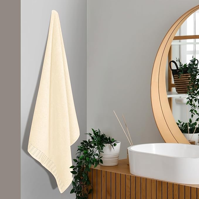 Cotton 2 Pack Oversized Bath Towel Set 28x55 inches, Large Bath Towels, Ultra Absorbant Compact Quickdry & Lightweight Towel, Ideal for Gym Travel Camp Pool - Ivory
