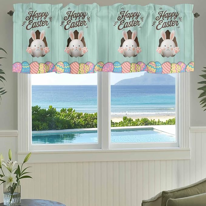 Green Easter Curtain Valances for Windows, Kitchen Valance Window Treatment - Image 3