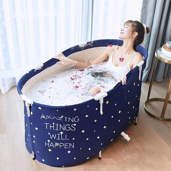 BDL Portable Folding Bathtub Soaking Bath Tub, Separate Family Bathroom SPA Tub for Adult, Freestanding Bathtub for Shower Stall,Thickening with Thermal Foam to Keep Temperature Starry Night Blue
