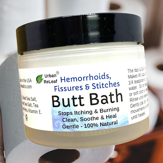 Urban ReLeaf Butt Bath ! Hemorrhoids, Fissures & Stitches. Helps itching & Burning. Clean, Soothe & Calm. The Easy Sitz Bath! Fast Relief! Gentle Sea Salt Soak. Gentle, Effective, 100% Natural