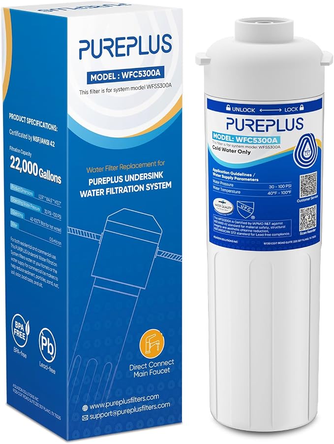 PUREPLUS WFC5300A Under Sink Water Filter, 22000 Gallons, 99.99% Chlorine by PUREPLUS