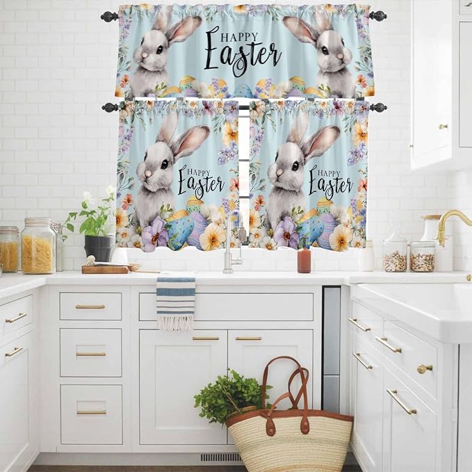 Happy Easter Kitchen Curtains Set 3 Piece - Image 3