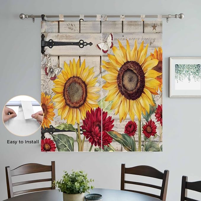 Red Yellow Sunflowers Bathroom Curtains 63 Inch Length, Window Curtains Tab Top - Image 4