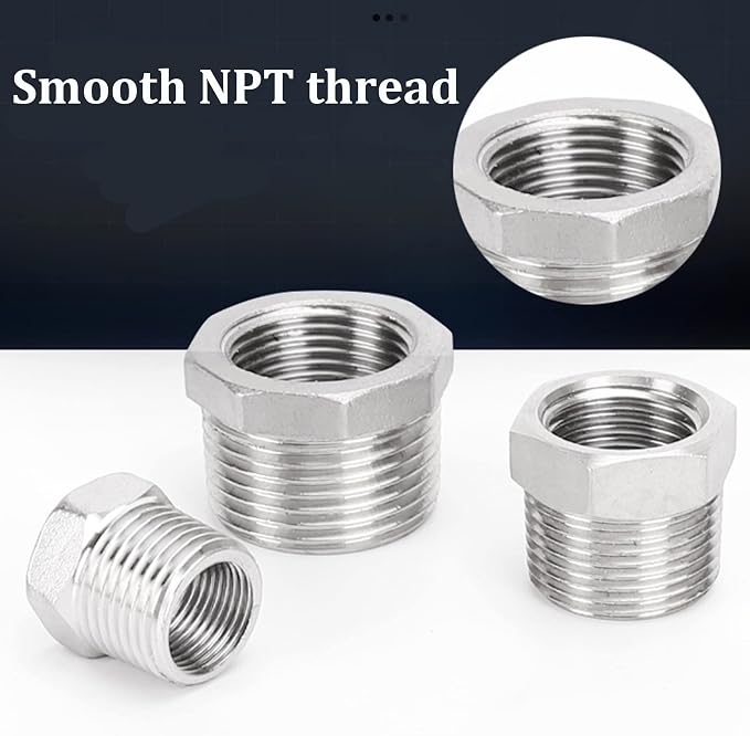 2 Pcs 304 Stainless Steel Reducer Hex Bushing, 3/4" Male NPT to 1/4" Female - Image 7