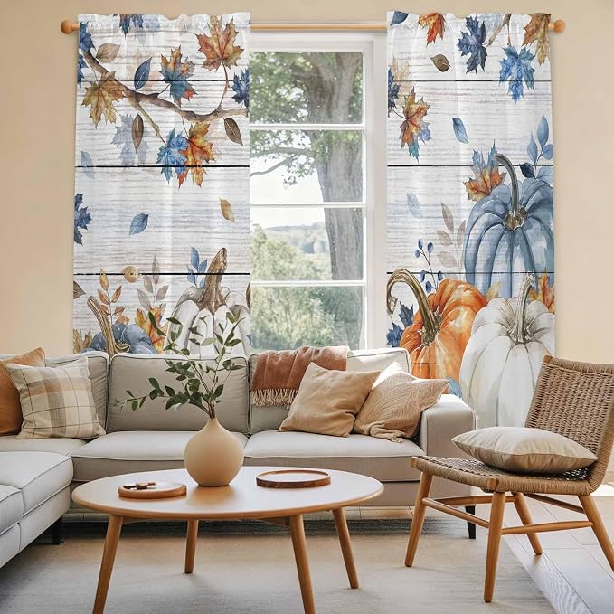 Thanksgiving Pumpkin Window Curtains 72 Inch Long 2 Panel Set, Rod Pocket Long - Image 3