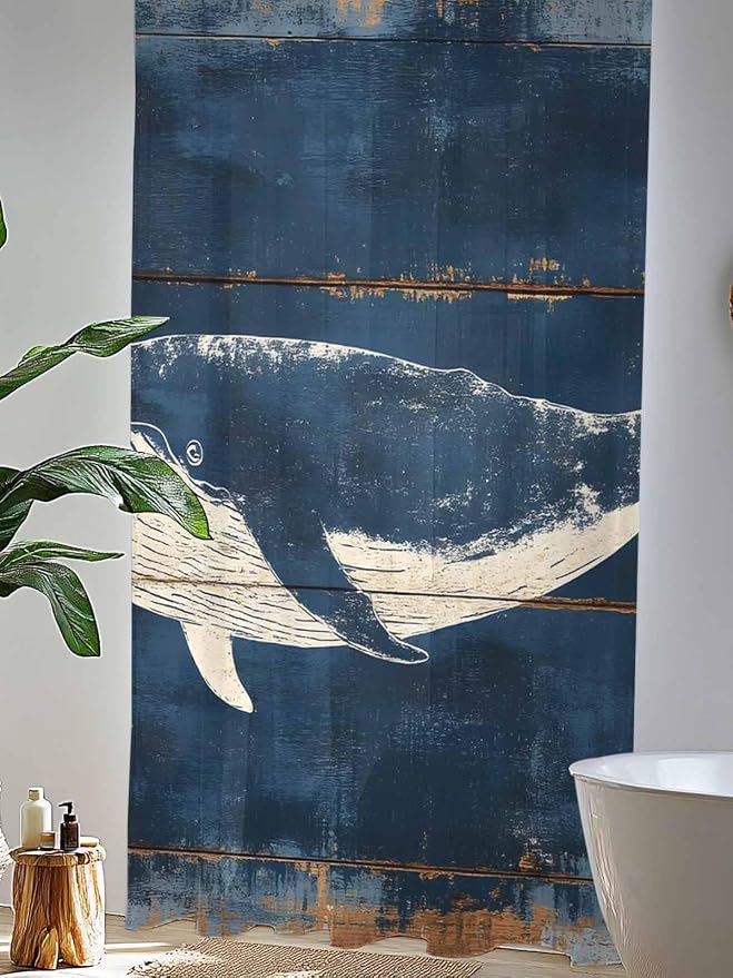 Sheer Curtains 96 Inches Long, Summer Whale Blue Semi Sheer Curtains Light - Image 4