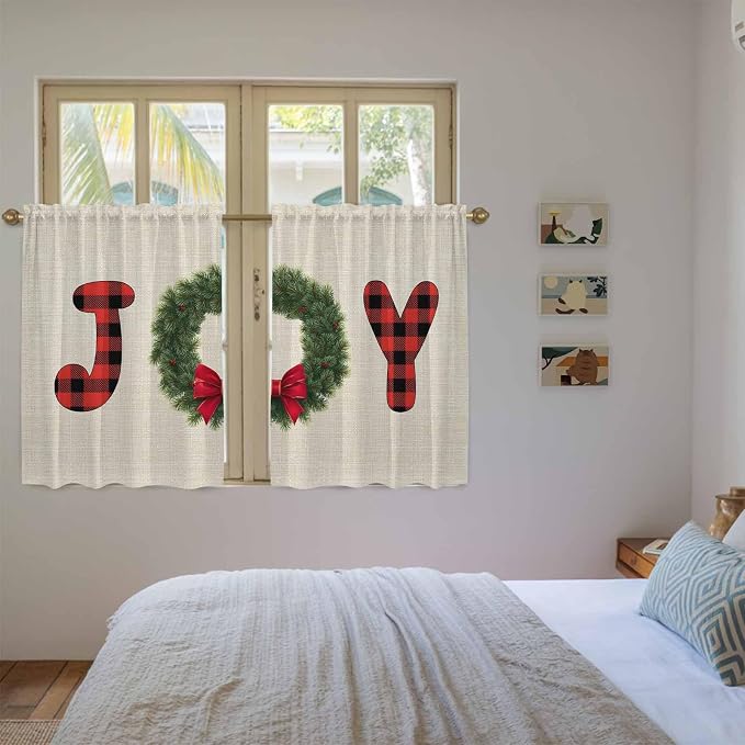 Red Green Christmas Kitchen Tier Curtains 45 Inch Long 2 Panel Set, Rod Pocket - Image 4
