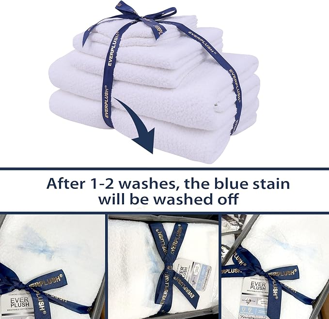 Everplush Diamond Collection 6-Piece Bath Sheet Towel Set, Soft Plush Jacquard Luxury Bath Towels,Highly Absorbent & Fast-Drying Luxury Towels Sets for Bathroom,Shower, or Spa (White, Bath Sheet 6PK)