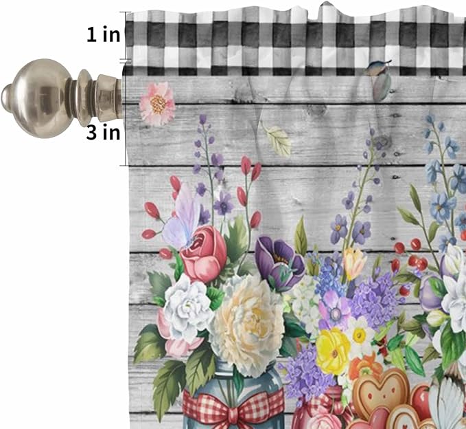 Kitchen Curtains Tiers and Valance Set of 3, Spring Flowers Light Filtering - Image 5