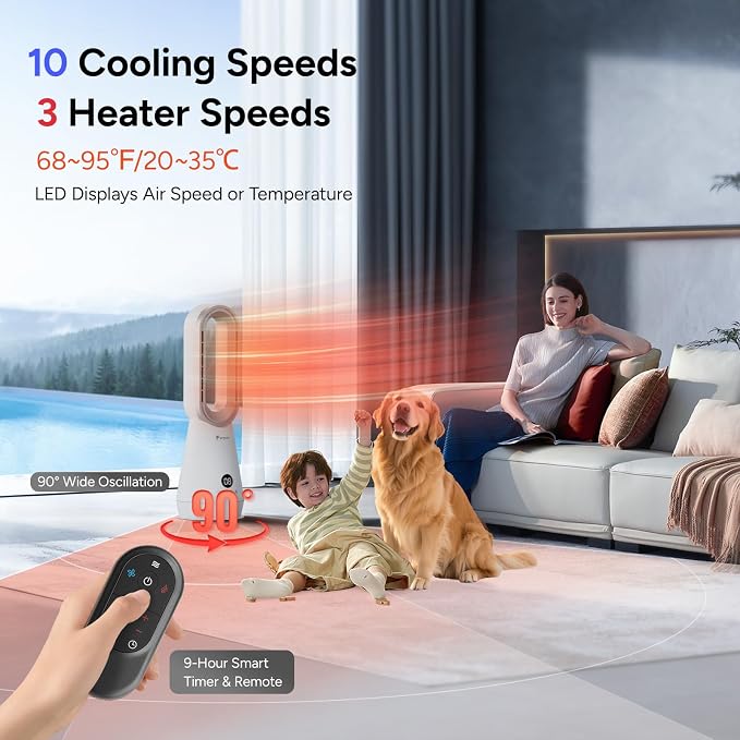 3-in-1 Heater Fan Combo, 90° Oscillating Fast Heating & Cooling, Remote Control - Image 3