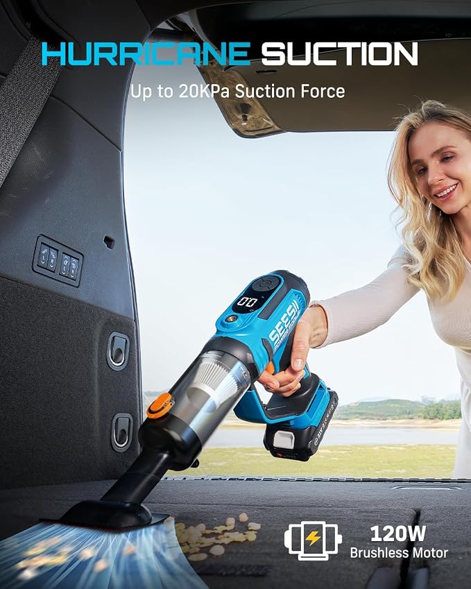 SEESII 3-in-1 Tire Inflator: Portable Air Compressor & Car Vacuum Cleaner & Led - Image 5