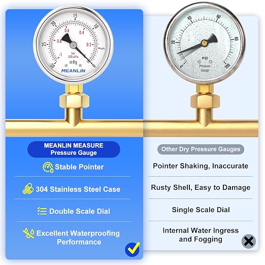 MEANLIN MEASURE -30inHG~0Psi Vacuum Gauge Stainless Steel 1/8" NPT 2" FACE DIAL - Image 5