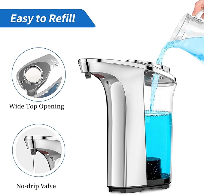 Automatic Soap Dispenser Touchless 17oz/500ml, Set of 2 Pack Liquid Soap Dispenser, Battery Countertop Dispensers with 5 Adjustable Levels, Bathroom Lotion Dispensers Over Sink, Silvery