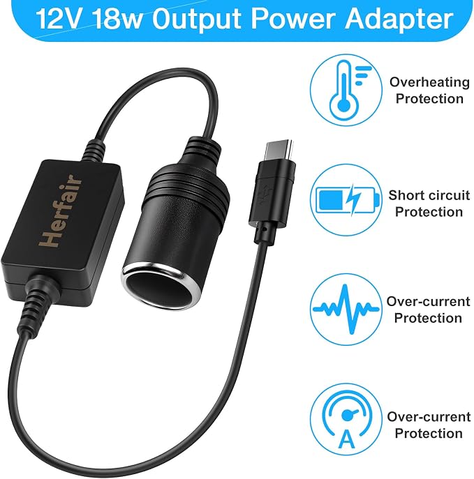 USB C Male to 12V Car Cigarette Lighter Socket Female Converter Adapter Power - Image 3